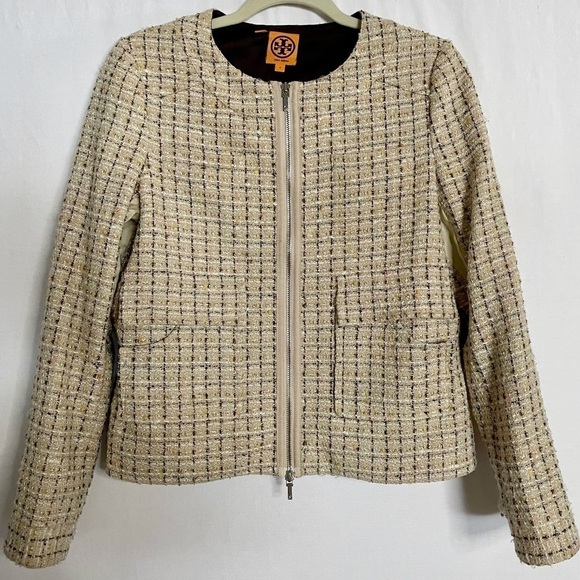 Tory Burch Spring Tweed Zip Front Jacket - Picture 1 of 16